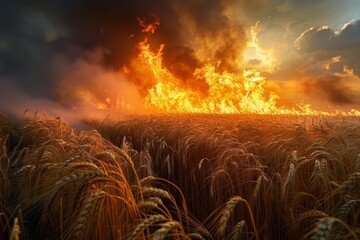 Poster - Large wheat field engulfed in flames