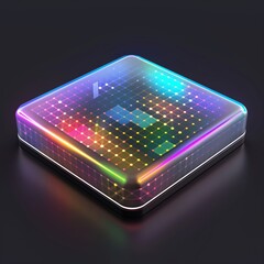 Sticker - Futuristic Square LED Grid Display with Vibrant Light Patterns and Colors