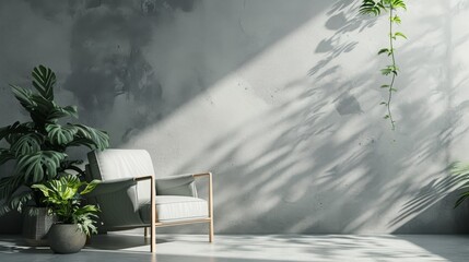 Canvas Print - A grey wall with the soft shadows of leaves cast by natural light