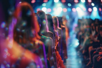 Wall Mural - Blurred fashion event featuring runway show viewed from audience