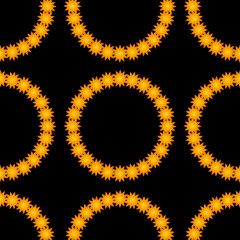 Sticker - seamless pattern: circles of orange flowers against black