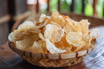 Poster - Cassava chips are a traditional snack from Java made by frying thinly sliced cassava