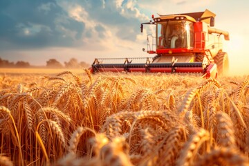 Poster - Combine harvester reaps mature wheat