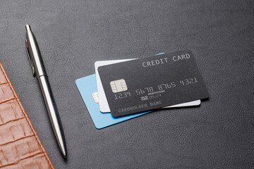 Credit cards on office table