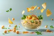 © LimeSky - Flying ingredients in a hummus bowl chickpeas parsley paprika and chips Food levitation idea