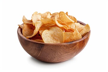 Poster - Flying cassava chips thin slices of cassava fried to make crispy snacks served in a wooden bowl