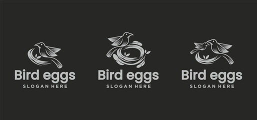 Poster - natural bird's nest icon logo symbol illustration with beautiful root and leaf symbols.