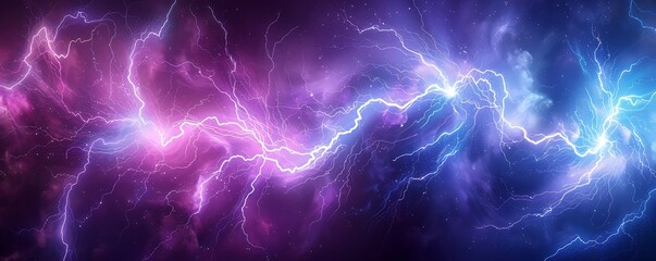 Wall Mural - Intertwining purple and blue lightning creating an electric abstract background, captured in HD.