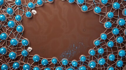 Wall Mural - Peacock blue dots linked by silver lines on a chocolate brown canvas, with a clear upper center area for text