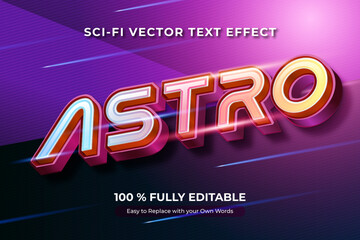 Wall Mural - Sci-fi vector text effect with the word Astro. The letters are in 3D and have a neon glow, with lines in the background.