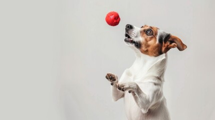 Wall Mural - An upright-standing canine gripping a crimson sphere