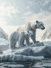 Wall Mural - two polar bears resting atop an iceberg, ideal for wildlife or Arctic scenery imagery