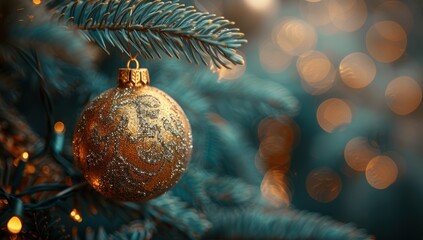 Canvas Print - Golden Ornament on a Christmas Tree