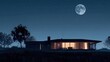 © Salman - contemporary suburban house during a full moon night, its silhouette sharply outlined against the luminous sky