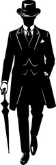 Wall Mural - Man with gentlemen suit and umbrella , British gentlemen  with edwardian suit style  vector silhouette