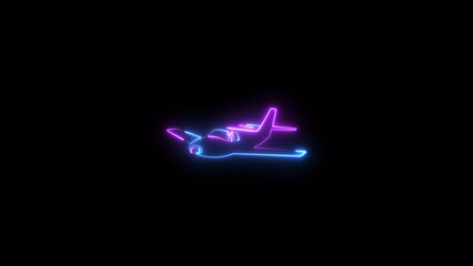 Wall Mural - abstract neon light plane icon air transportation background.