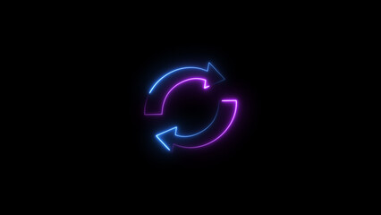 Wall Mural - Neon arrow loading and uploading icon concept. Neon arrow rotation background	