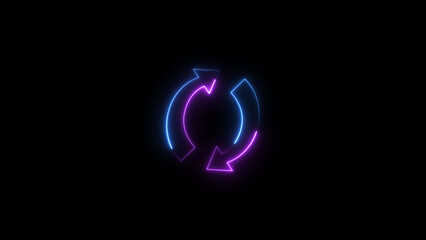 Wall Mural - Neon arrow loading and uploading icon concept. Neon arrow rotation background	