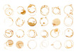 © Avocado_studio - Coffee stains isolated on white background. Coffee prints.Round stain isolated, cafe stain fleck drink beverage. Coffee and Tea Stains cup rings. round trace of spilled coffee. Mockup. Copy space