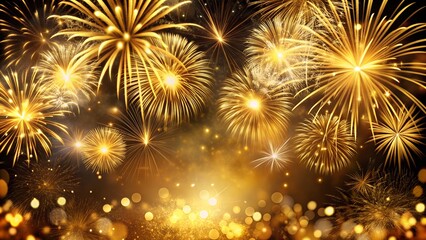 exploding with a multitude of bright burning fireworks lights in the night sky