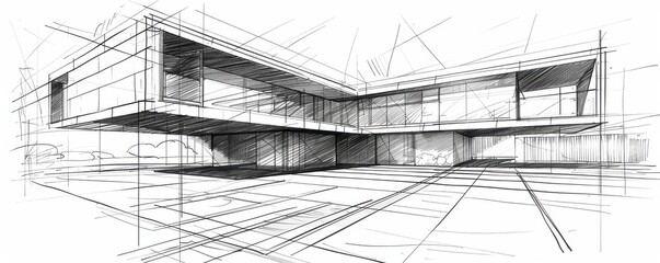 Wall Mural - Detailed architectural sketch of a modern building design.