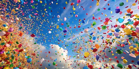 Celebration Balloons and Confetti in the Sky, Balloons, Confetti, Sky, Celebration