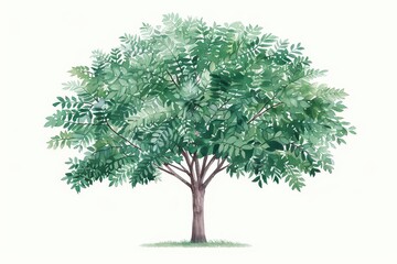 Wall Mural - A locust tree visualized with unique watercolor leaves isolate on white background