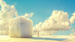 © edojob - Businessman walking towards huge sugar cube in surreal landscape