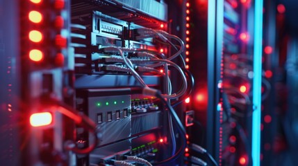 Poster - Server Rack with Red and Blue Lights