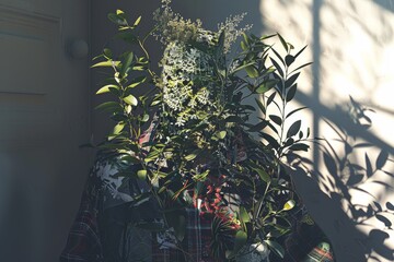 Wall Mural - Shadows of plants against a wall, illustrating nature and simplicity in a serene, minimalistic visual