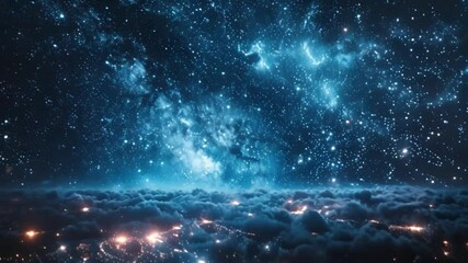 Wall Mural - An artists impression of a night sky filled with stars and a bright Milky Way, seen from above a sea of clouds.
