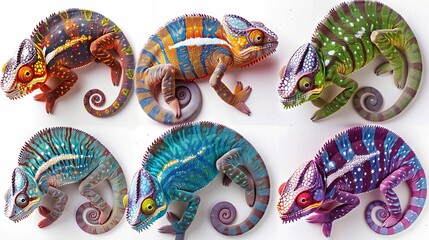 Wall Mural - colorful chameleons on a white background