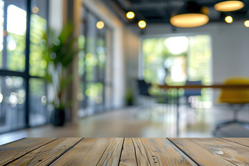 Sticker - A wood table with a view of a room with a potted plant and a chair.