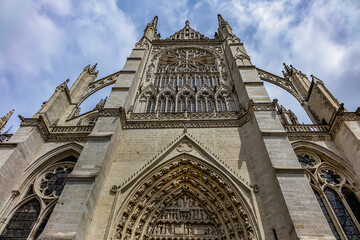 Sticker - Fragment of Amiens Gothic Cathedral (Basilique Cathedrale Notre-Dame d'Amiens, 1220 - 1288). The south tower. Amiens, Somme, Picardie, France.