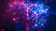 © Ricardo MzF .com  - Binary code holograms of a large cube formed by many cubes . Peer-to-peer P2P. Concept of Blockchain security, encryption, mining and digital data transactions. Cryptocurrency. NFT non-fungible tokens
