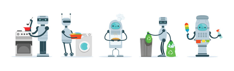 Sticker - Robots Do Housework and Domestic Chores Vector Set