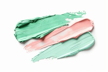 Canvas Print - Green and pink color corrector on white background creamy texture