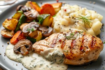 Sticker - Grilled chicken and vegetables with creamy mushroom sauce