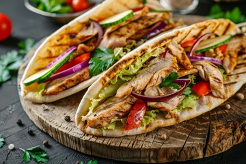 Poster - Grilled chicken with veggies in pita bread