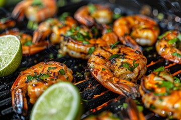 Sticker - grilled shrimp with lime and parsley ready to eat