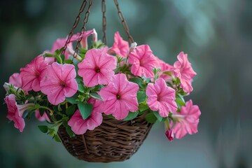 Sticker - Hanging basket with pink petunias