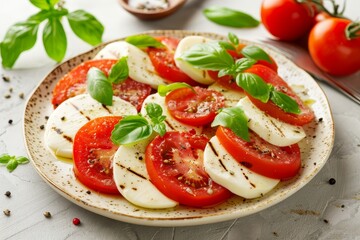 Wall Mural - Healthy Caprese Salad with Mozzarella Tomatoes and Basil