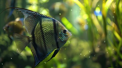 exotic angelfish in aquarium, concept of hobby, pets and breeding