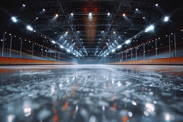 Wall Mural - Ice hockey arena with empty stadium and icy floor