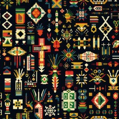 Wall Mural - Colorful Traditional African Patterns and Tribal Motifs Textile Design