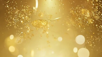 Leinwandbilder - Golden confetti falls on a gold background, creating a festive and celebratory atmosphere.