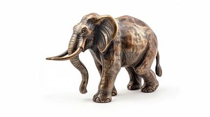 Wall Mural - Bronze elephant figurine on white background.