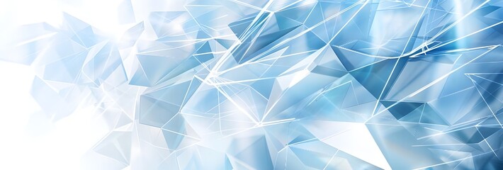 Wall Mural - Abstract technology background with white polygonal lines and light blue geometric shapes for digital network, global connectivity or futuristic communication concept banner vector illustration.