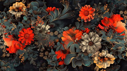 Wall Mural - floral on black background 