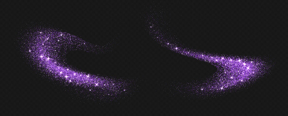 Wall Mural - purple glitter splashes, shiny star dust explosion, shimmer spray effect, festive holiday particles 